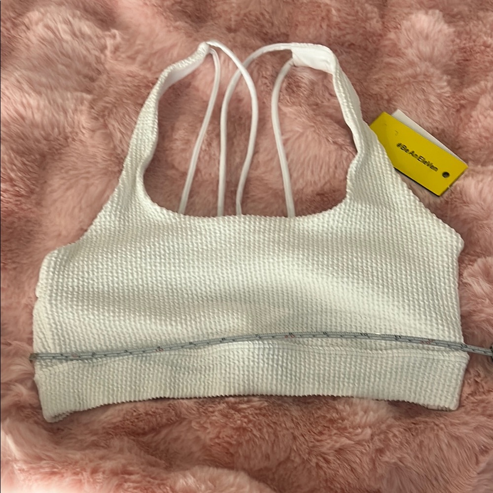 White Sports Bra with Ribbed Texture and Racerback - Picture 9 of 9